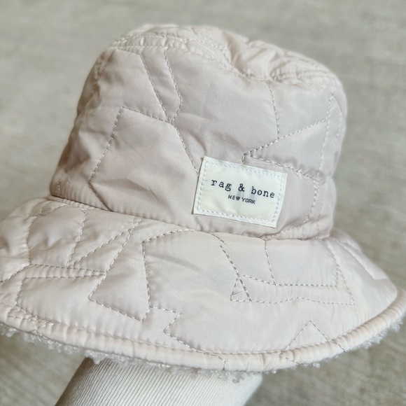 Rag & Bone Reversible Beige Sherpa and Quilted Nylon Addison Bucket Hat - Picture 4 of 13